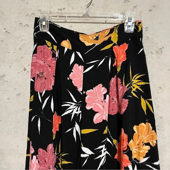 Guess Floral Tropical Print Hibiscus Pants Wide Leg Palazzo 6 Resort Black Pink - Picture 2 of 11